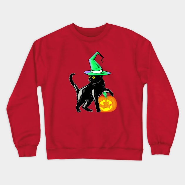 Black  Halloween Cat Crewneck Sweatshirt by AngelFlame